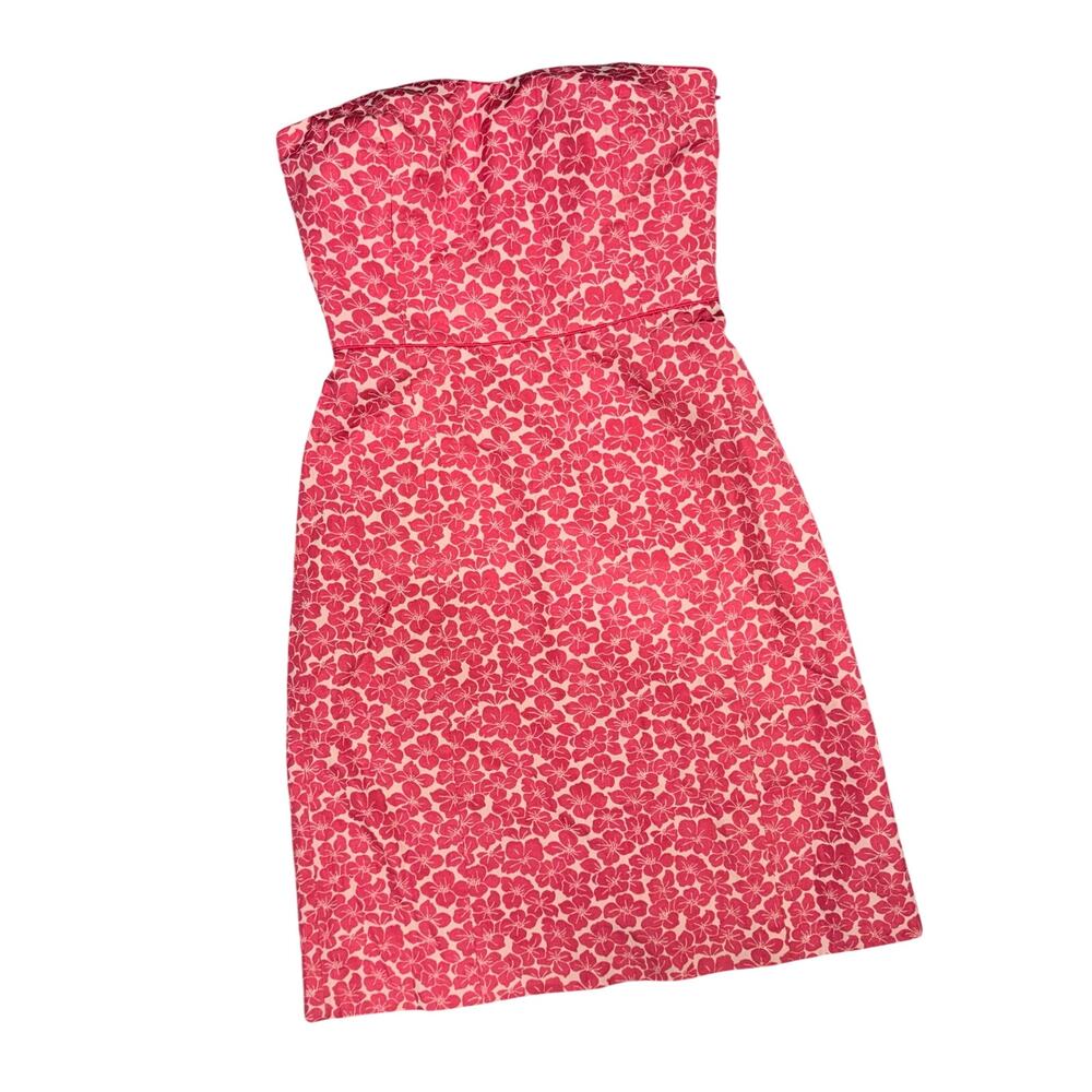 Ann Taylor LOFT Pink Floral Dress 0 Silk Blend Vintage Strapless Sweetheart